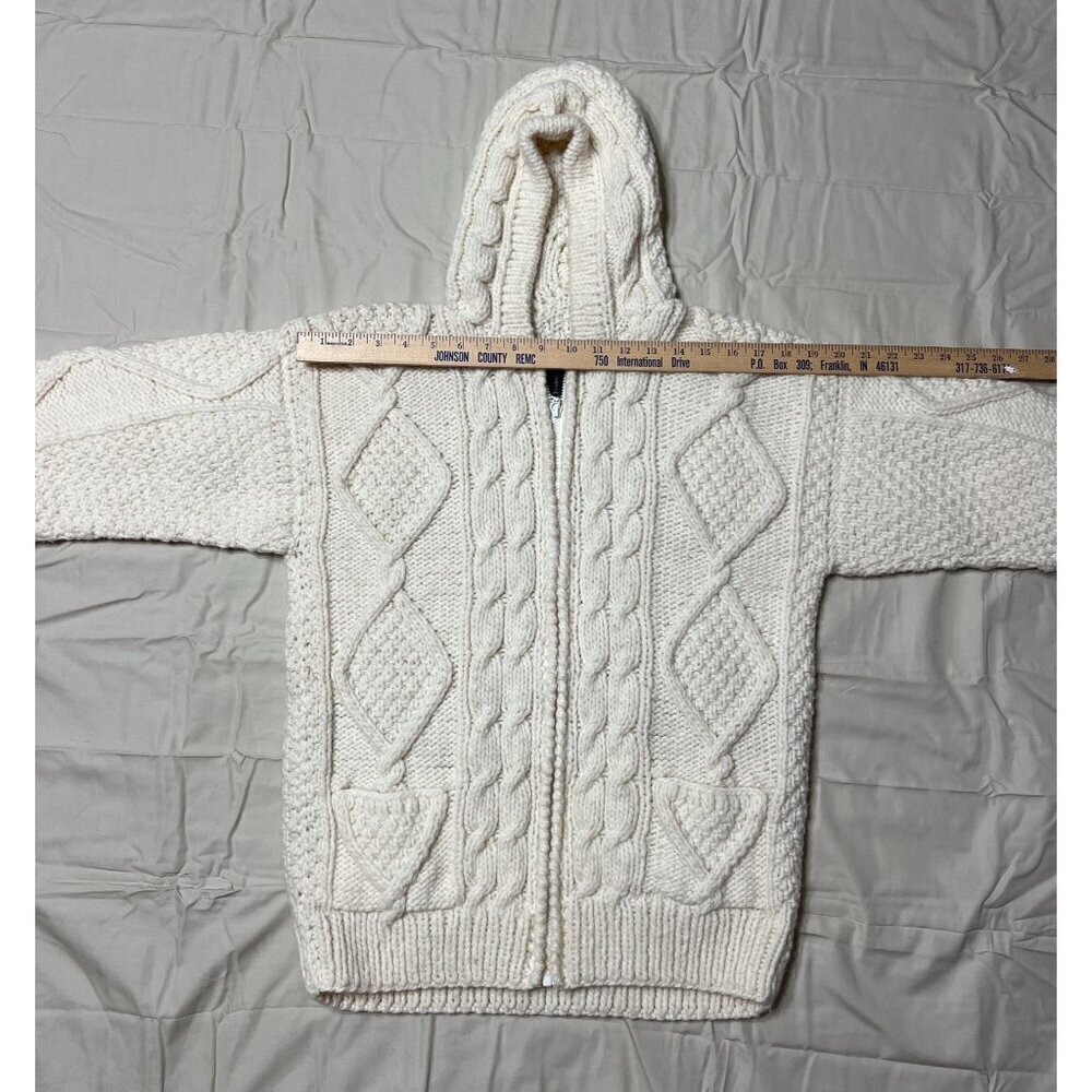 Native Knit Women's Medium Hand-Knit Wool Cable Knit Hooded Sweater Cardigan Wit - Picture 3 of 10